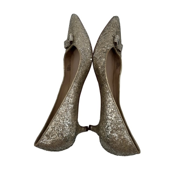 Coach Gold Glitter Rhinestone Bows Monroe Pointed Toe Pumps Size 38 Women’s - Picture 6 of 10